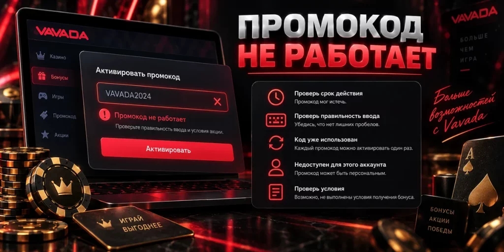 Промокод Vavada не работает — причины ошибки и проверка условий активации