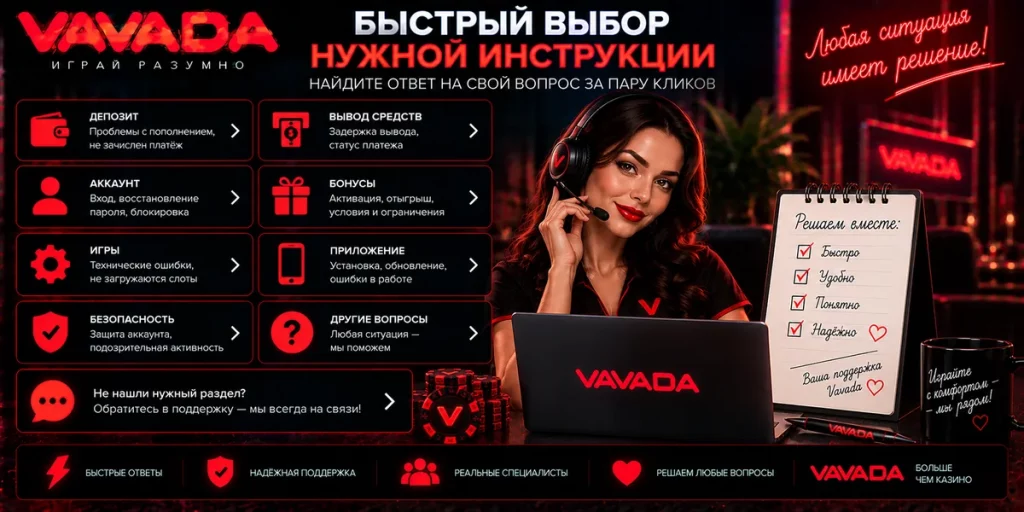 Как выбрать нужную инструкцию поддержки Vavada