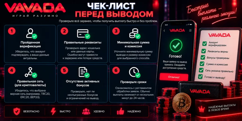 Что проверить перед выводом денег Vavada