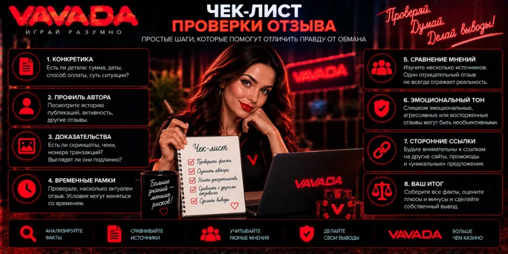 Чек-лист проверки отзывов о Vavada