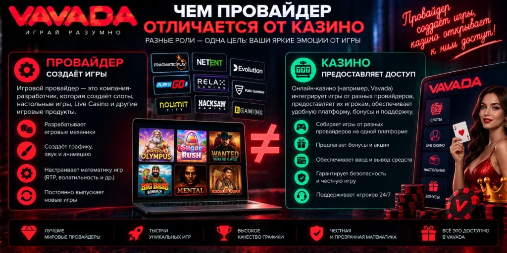 Чем игровой провайдер отличается от казино Vavada