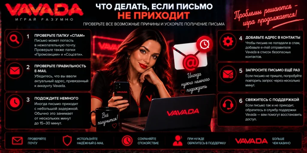Что делать, если письмо восстановления Vavada не приходит