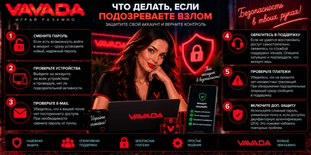 Что делать при подозрении на взлом аккаунта Vavada
