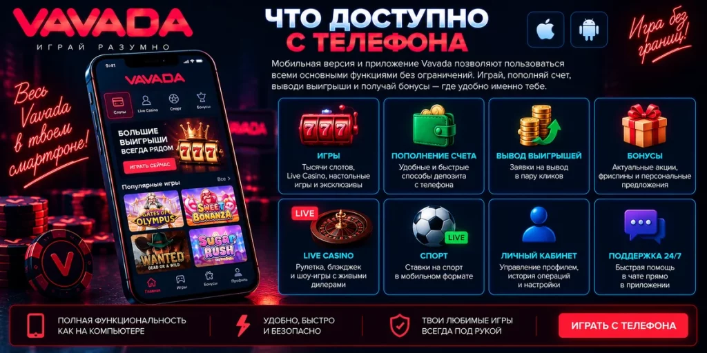 Что доступно в Vavada с телефона через мобильный интерфейс