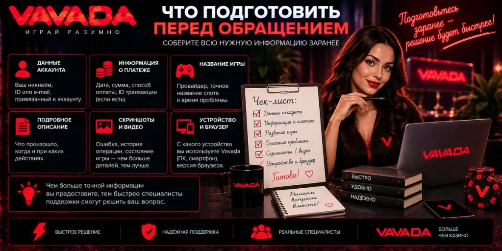 Что подготовить перед обращением в поддержку Vavada