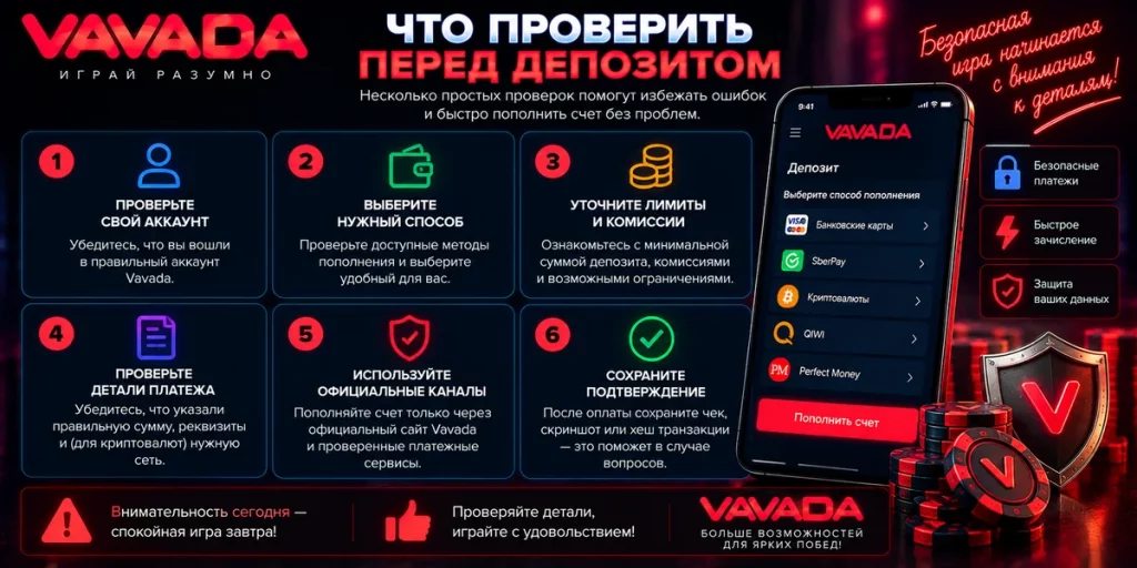 Что проверить перед пополнением счета Vavada