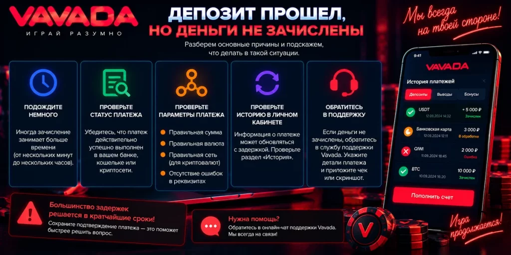 Что делать если депозит Vavada не зачислен