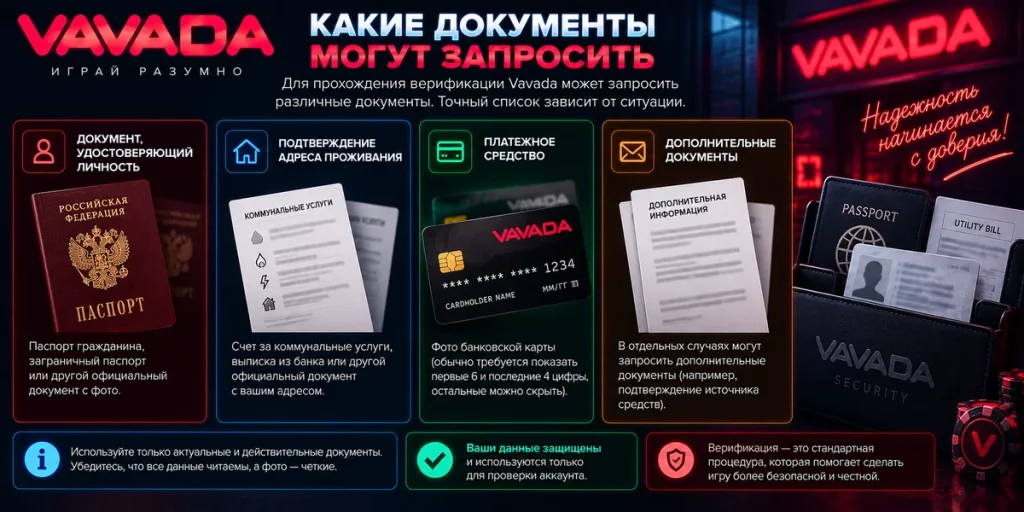 Какие документы могут понадобиться для верификации Vavada