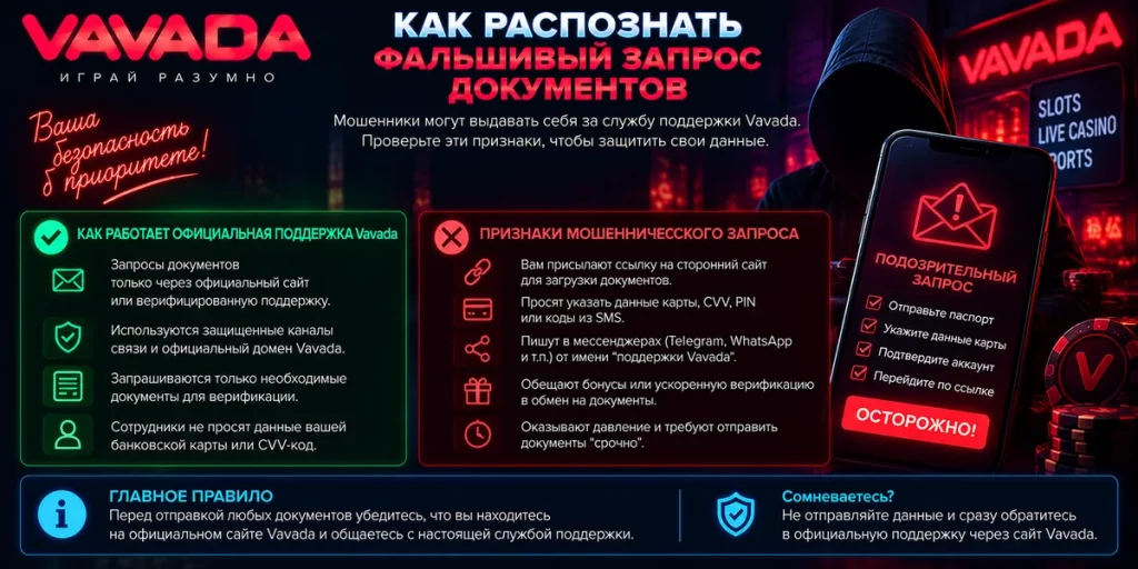 Как распознать мошеннический запрос документов Vavada