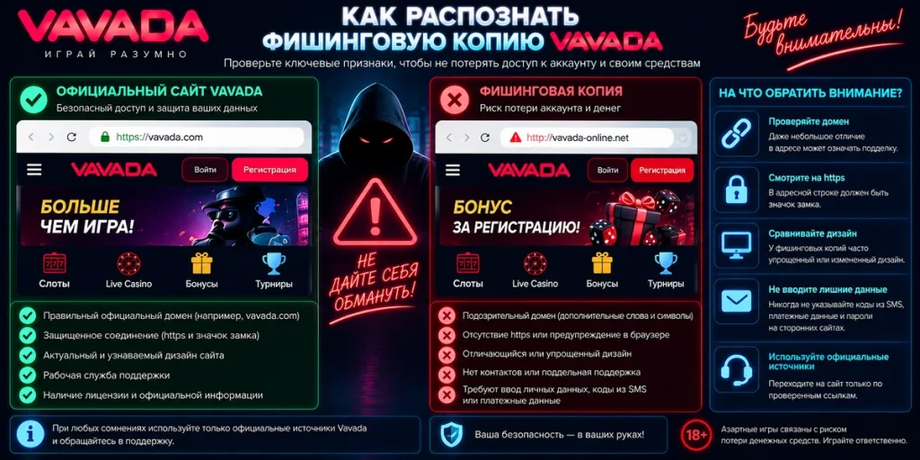 Как распознать фишинговую копию сайта Vavada