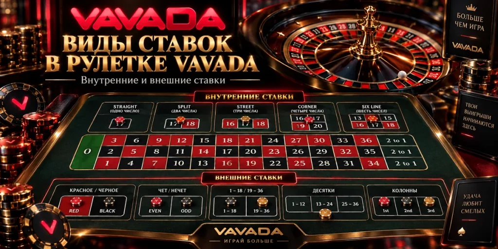 Виды ставок в рулетке Vavada — внутренние и внешние ставки
