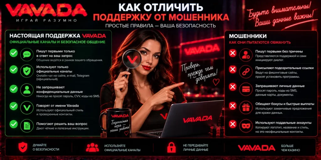 Как отличить настоящую поддержку Vavada от мошенника