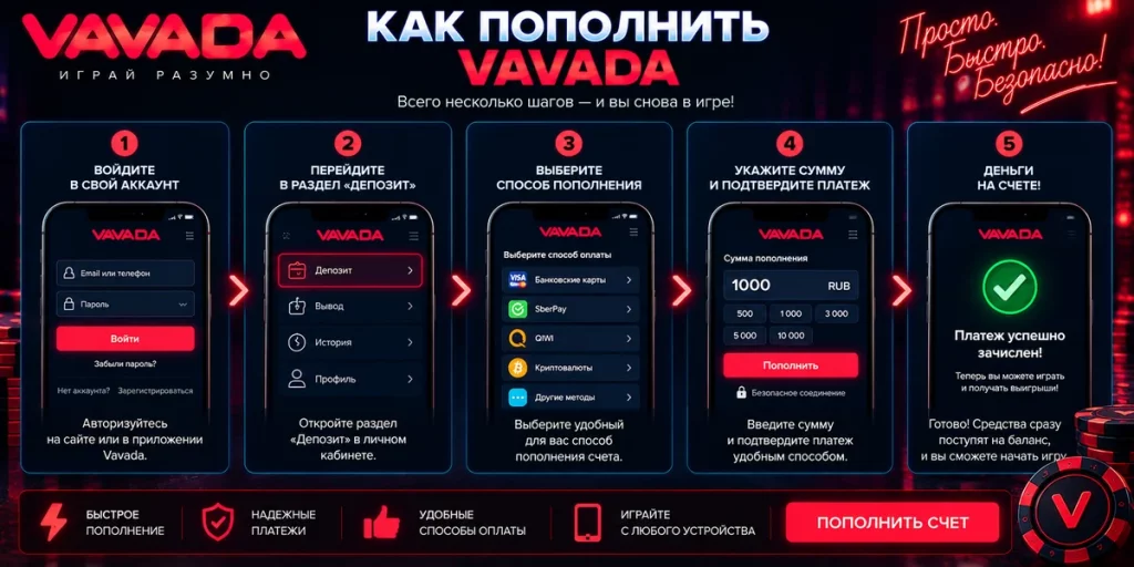 Как пополнить счет Vavada пошагово