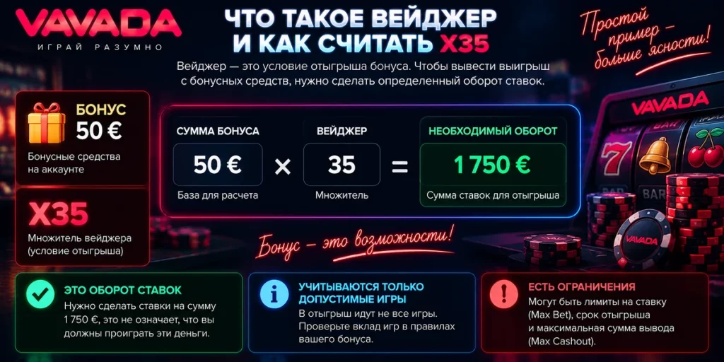 Как рассчитывается вейджер Vavada x35
