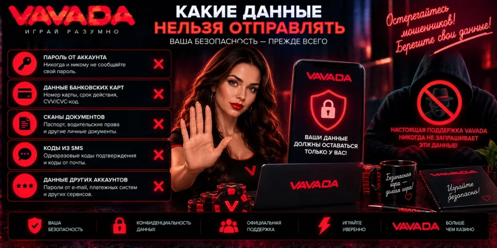 Какие данные нельзя передавать поддержке Vavada
