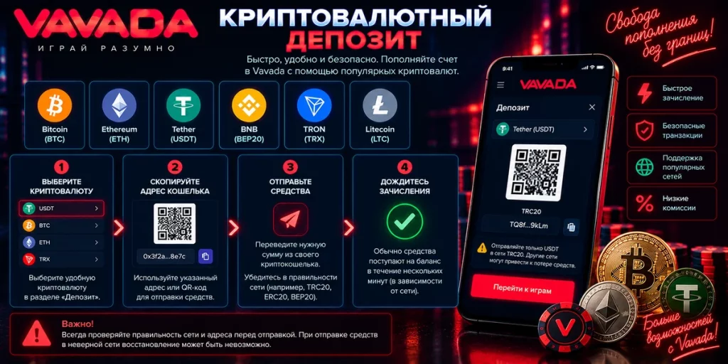 Криптовалютный депозит Vavada и проверка сети