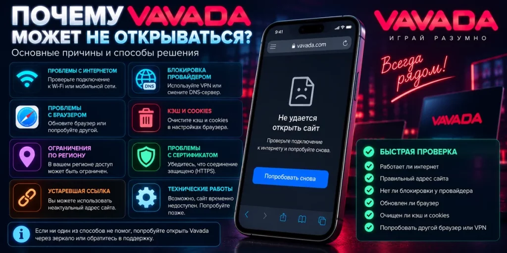 Почему Vavada не открывается и как найти причину
