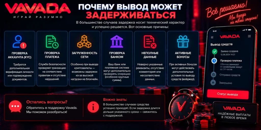 Почему задерживается вывод денег Vavada