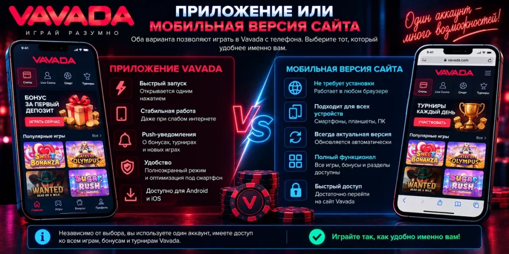 Приложение Vavada или мобильная версия сайта — сравнение вариантов