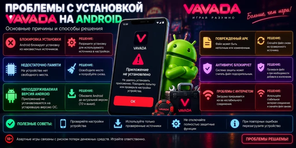 Что делать если Vavada не устанавливается на Android