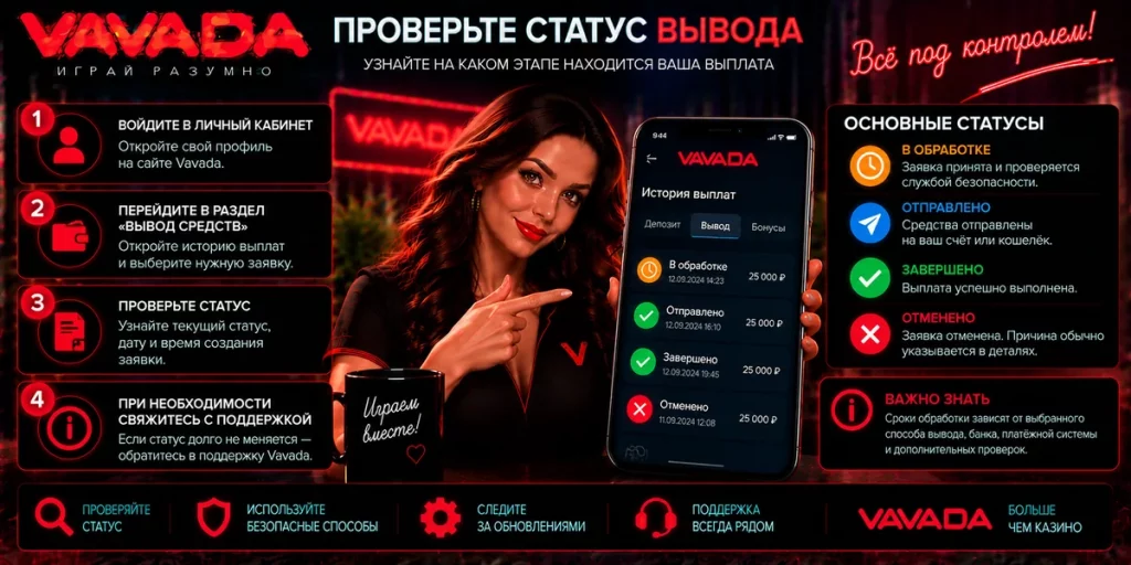 Как проверить статус вывода денег Vavada