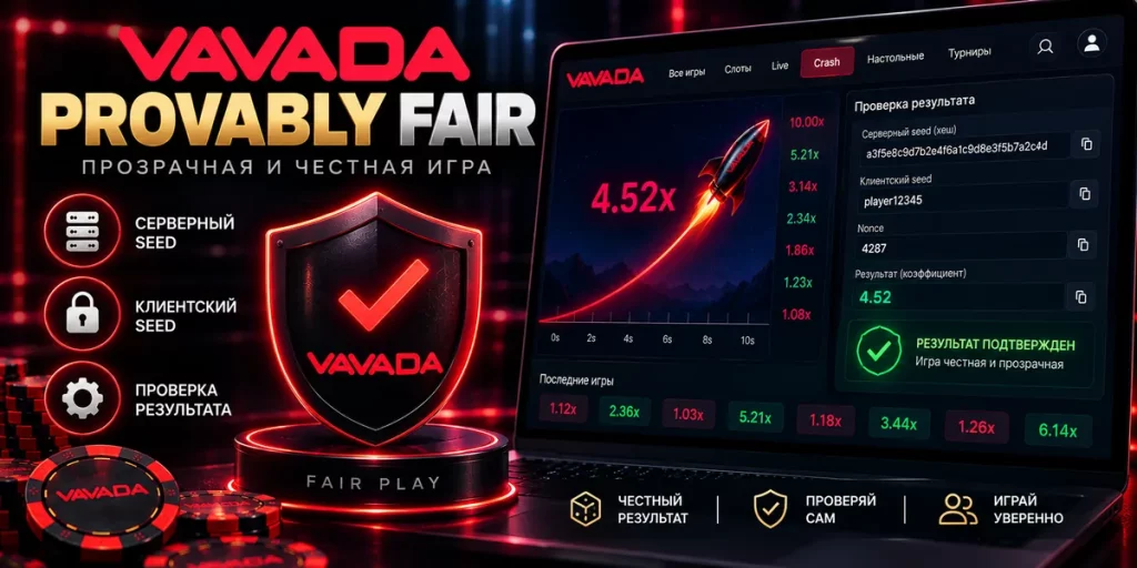 Что такое Provably Fair в Crash-играх Vavada — проверка честности результата