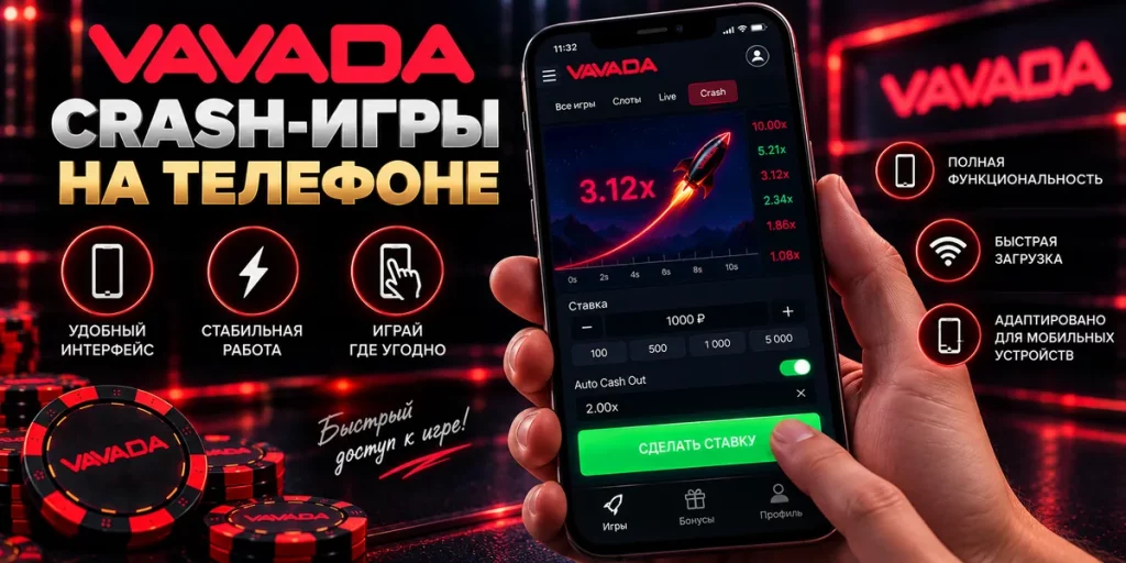 Crash-игры Vavada на телефоне — мобильный интерфейс, коэффициенты и Auto Cash Out