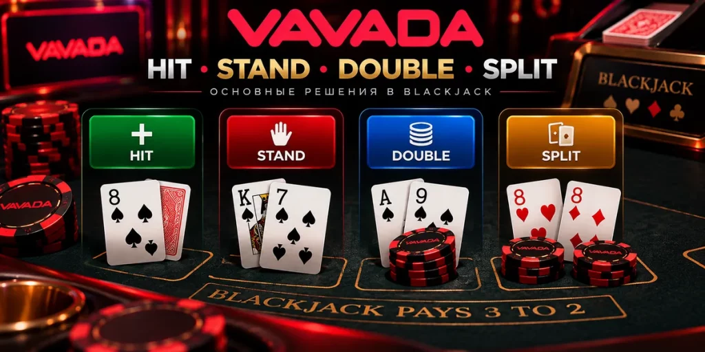 Hit, Stand, Double и Split в Blackjack Vavada — основные решения игрока