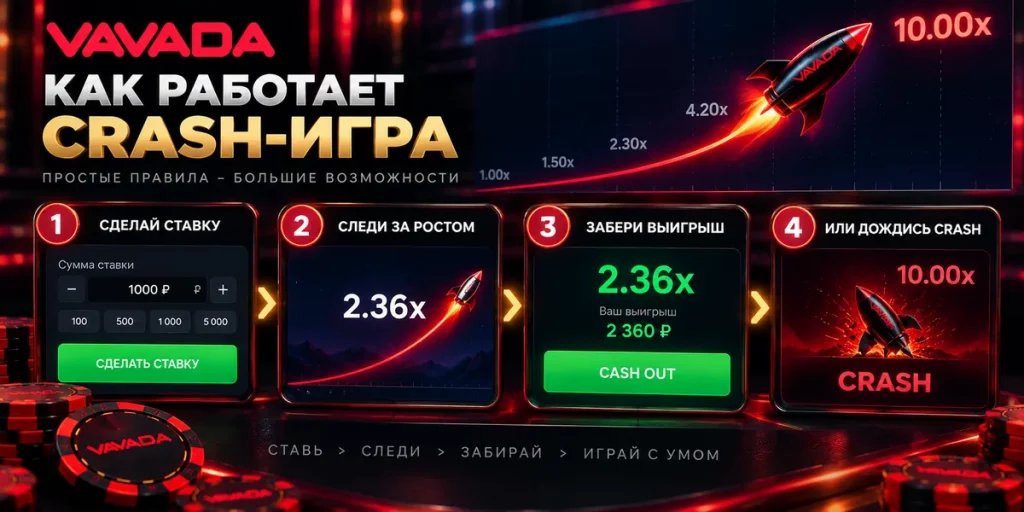 Как работает Crash-игра Vavada — ставка, рост коэффициента, Cash Out и Crash