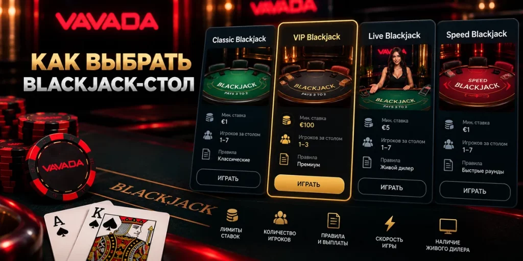 Как выбрать Blackjack-стол Vavada — лимиты, правила и варианты игры