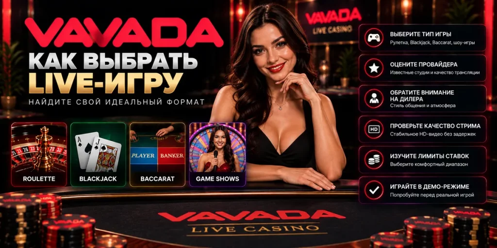 Как выбрать live-игру Vavada — тип игры, дилер, качество трансляции и лимиты ставок