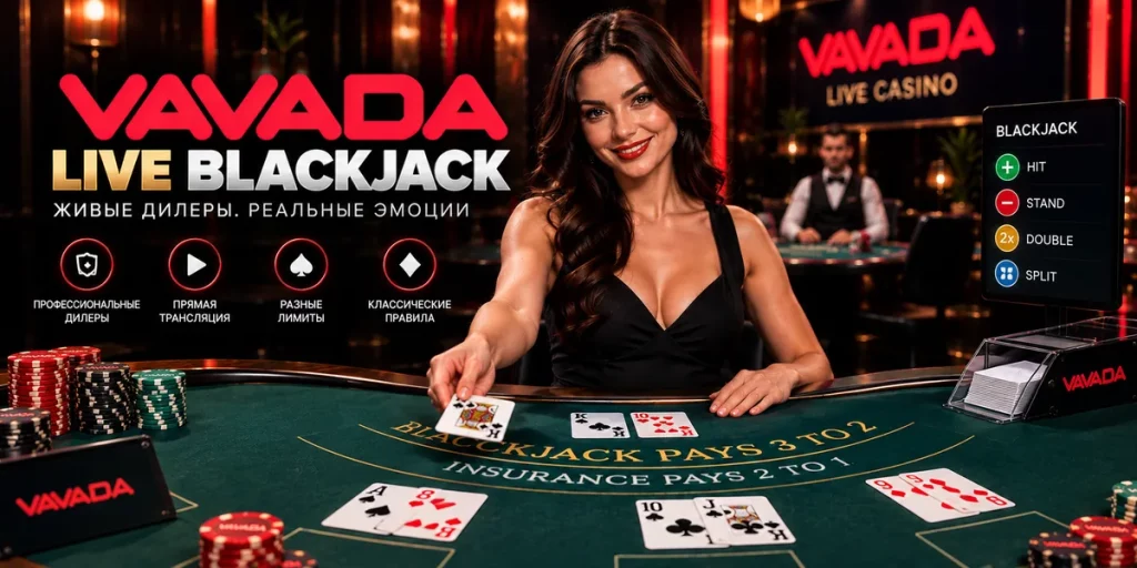 Live Blackjack Vavada — стол с живым дилером