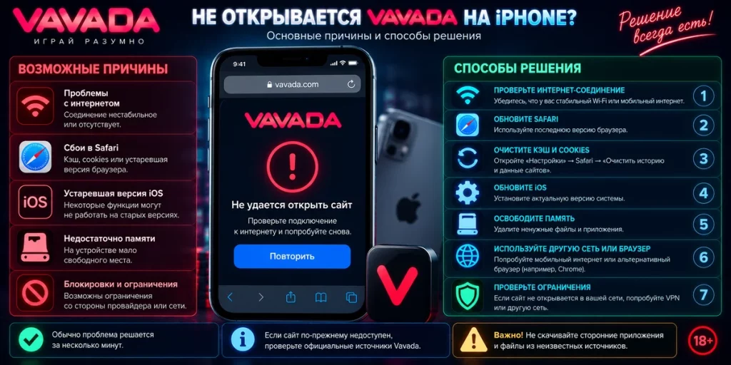 Что делать если Vavada не открывается на iPhone
