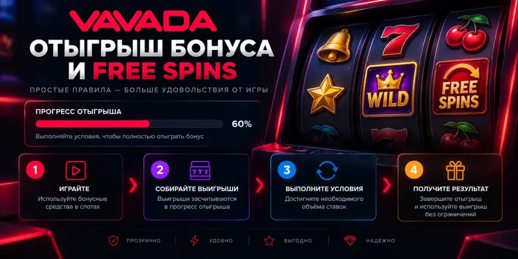 Отыгрыш бонуса и Free Spins Vavada — условия и прогресс отыгрыша