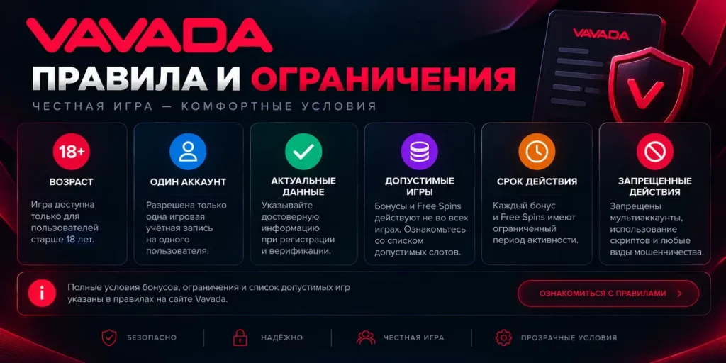 Правила и ограничения бонусов Vavada — условия использования бонусов и Free Spins