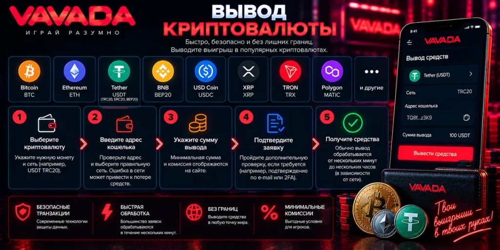 Вывод криптовалюты Vavada и проверка сети