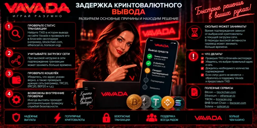 Что проверить при задержке криптовалютного вывода Vavada
